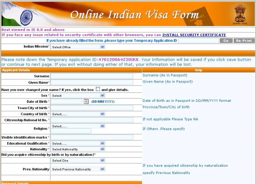 hindistan vizesi başvuru formu